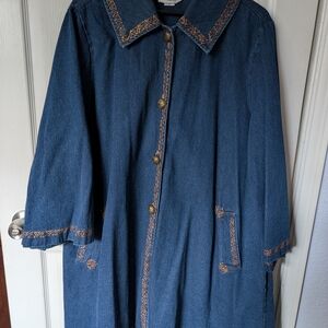 Embroidered Denim Coat with Button Details